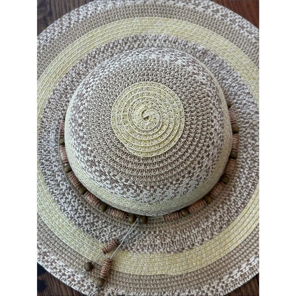 🏝️ Wide Brim Straw Sun Hat 👒 Tiki Beads Packable!